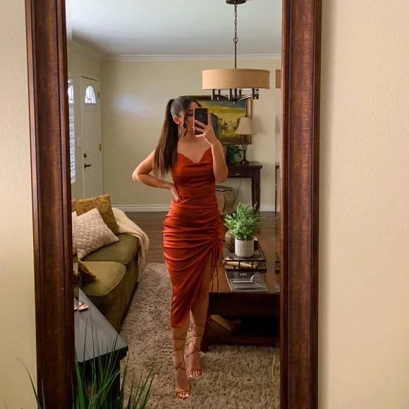 brown satin cami dress Satin Backless Cami Dress  Kimmy Luxe Dolls LLC